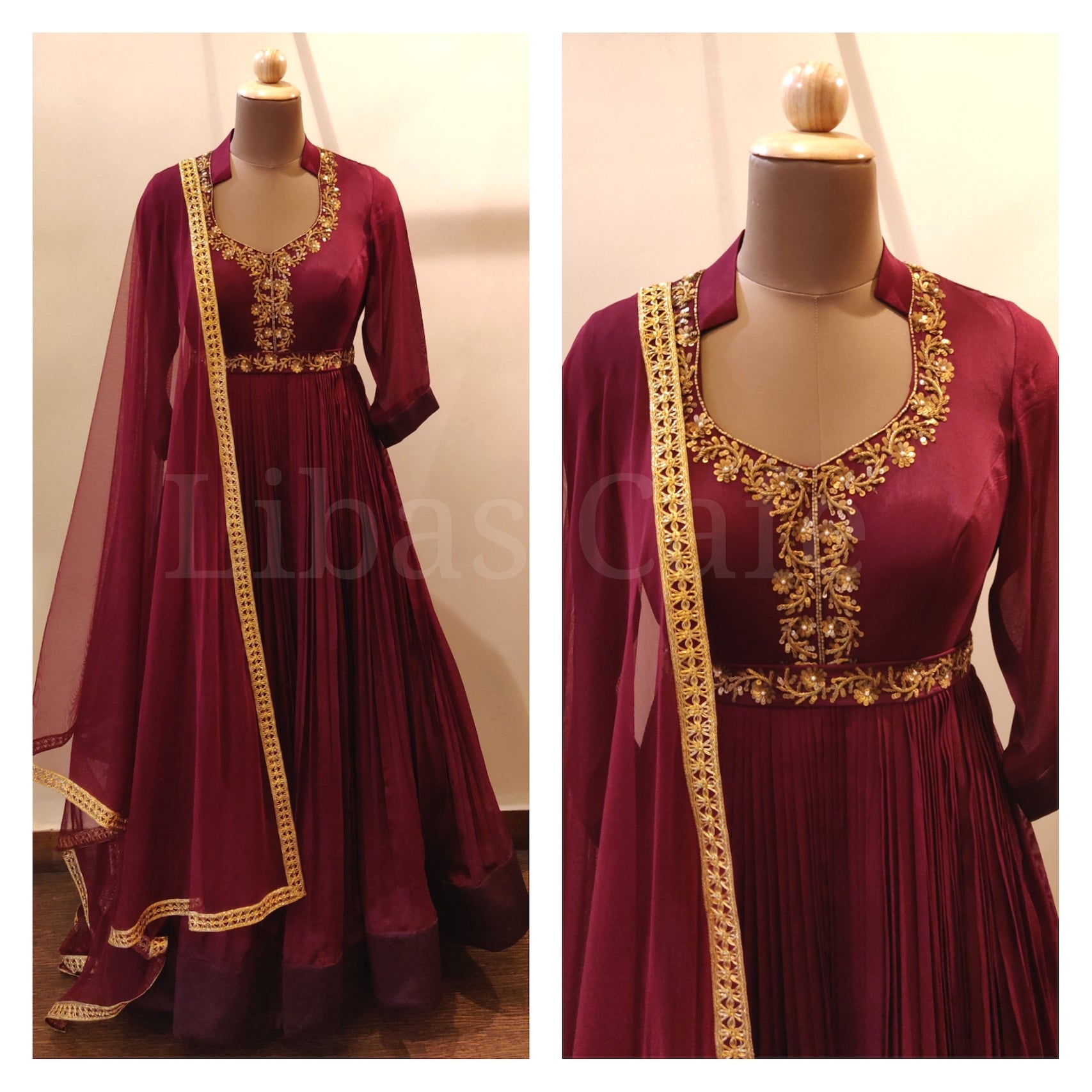 Maroon Half Collar Anarkali Suit